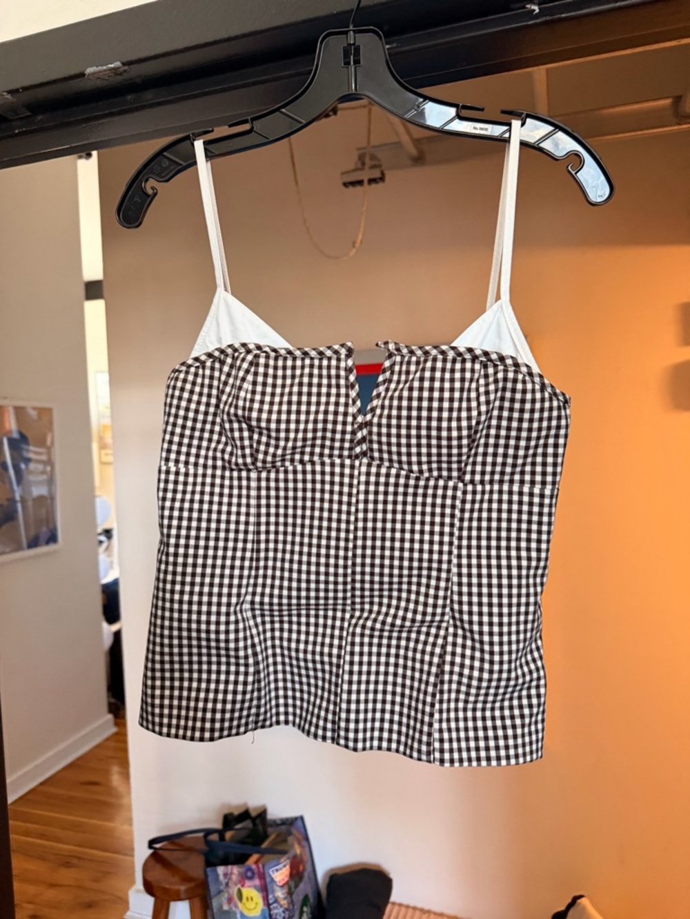 Zara Brown and White Gingham Bustier Cami